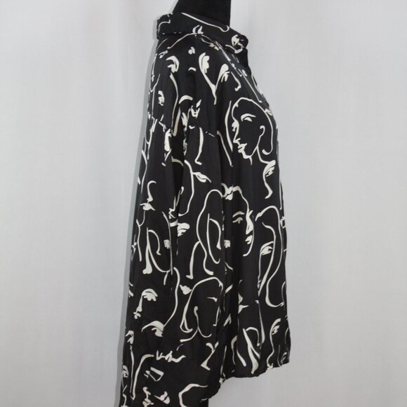 En Saison Black Blouse with Face Pattern Size Medium - Picture 4 of 7